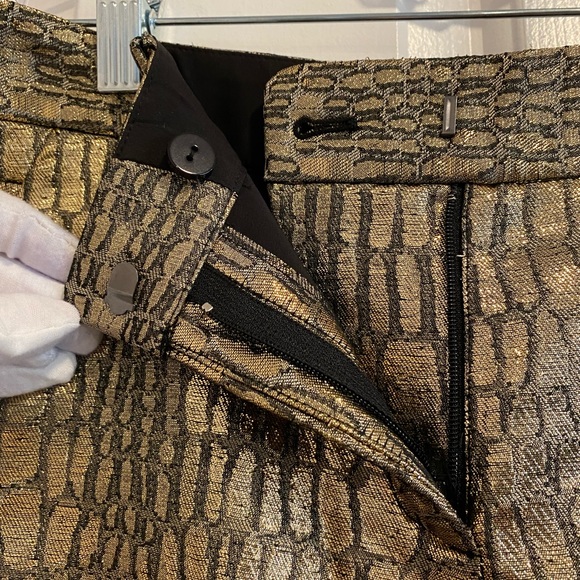 Diane Von Furstenberg Gold Embossed / Black Mary Metallic Pants Size 4 NWT - Picture 8 of 16